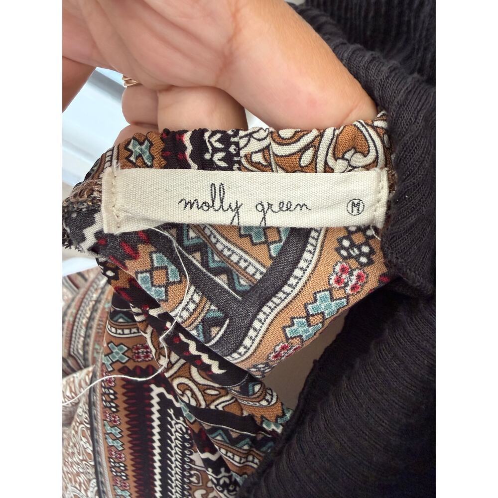 Molly Green Midi Skirt M Brown Paisley Boho Western Festival Pull On Flowy - Picture 3 of 3